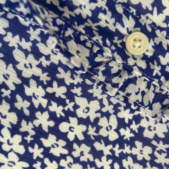 J.CREW BLOUSE SHORT SLEEVE SZ XS BLUE FLORAL COTTAGECORE PREPPY CHIC RUFFLE - Picture 10 of 16
